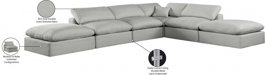 Meridian Furniture - Comfy 157" Linen Textured Fabric Upholstered 6 Piece Modular Sectional - 187Grey-Sec6E - GreatFurnitureDeal