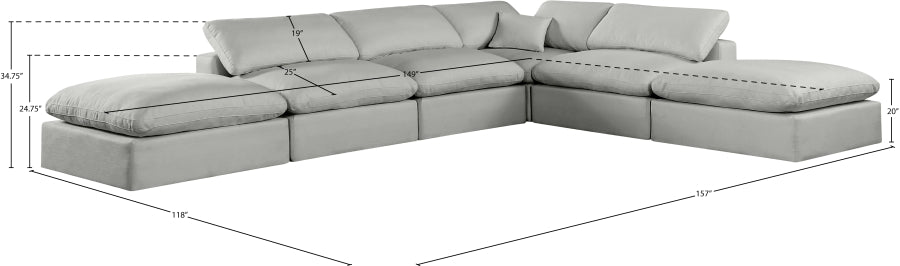 Meridian Furniture - Comfy 157" Linen Textured Fabric Upholstered 6 Piece Modular Sectional - 187Grey-Sec6E - GreatFurnitureDeal