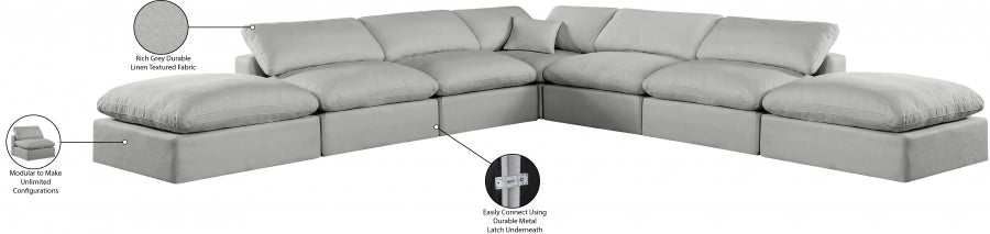 Meridian Furniture - Comfy 157" Linen Textured Fabric Upholstered 7 Piece Modular Sectional - 187Grey-Sec7C - GreatFurnitureDeal