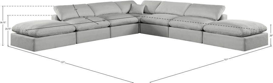 Meridian Furniture - Comfy 157" Linen Textured Fabric Upholstered 7 Piece Modular Sectional - 187Grey-Sec7C - GreatFurnitureDeal