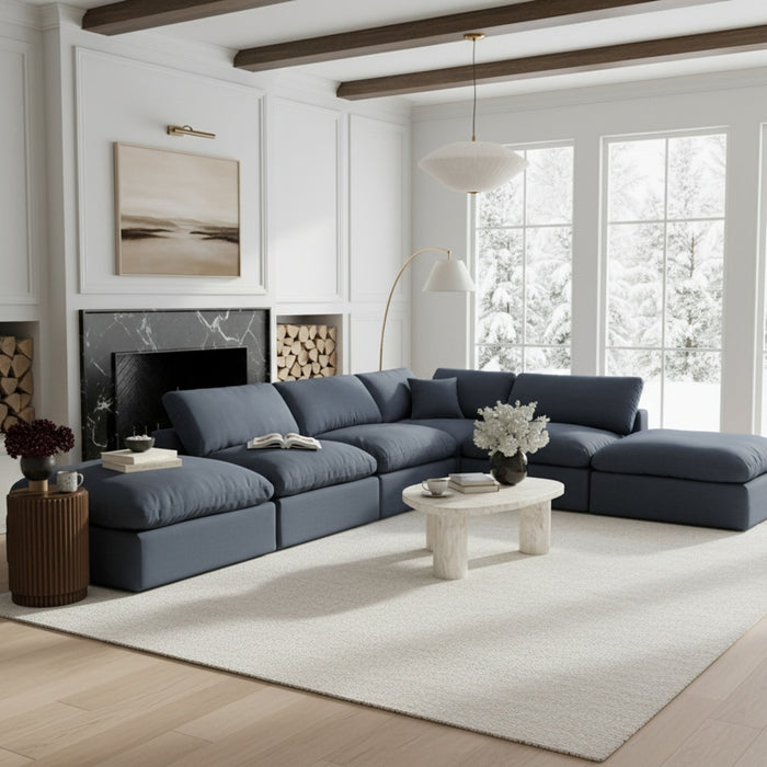 Meridian Furniture - Comfy 157" Linen Textured Fabric Upholstered 6 Piece Modular Sectional - 187Navy-Sec6E - GreatFurnitureDeal