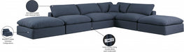 Meridian Furniture - Comfy 157" Linen Textured Fabric Upholstered 6 Piece Modular Sectional - 187Navy-Sec6E - GreatFurnitureDeal