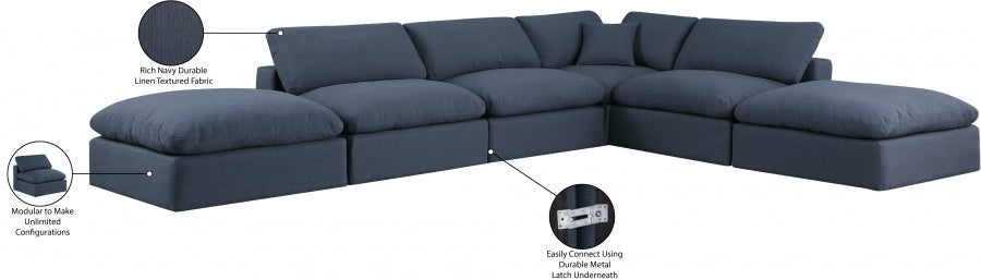 Meridian Furniture - Comfy 157" Linen Textured Fabric Upholstered 6 Piece Modular Sectional - 187Navy-Sec6E - GreatFurnitureDeal