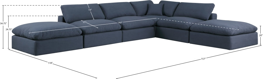 Meridian Furniture - Comfy 157" Linen Textured Fabric Upholstered 6 Piece Modular Sectional - 187Navy-Sec6E - GreatFurnitureDeal