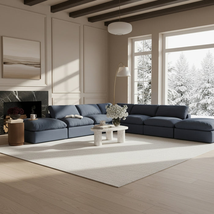 Meridian Furniture - Comfy 157" Linen Textured Fabric Upholstered 7 Piece Modular Sectional - 187Navy-Sec7C - GreatFurnitureDeal