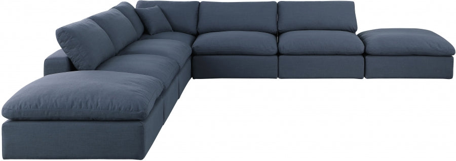 Meridian Furniture - Comfy 157" Linen Textured Fabric Upholstered 7 Piece Modular Sectional - 187Navy-Sec7C - GreatFurnitureDeal