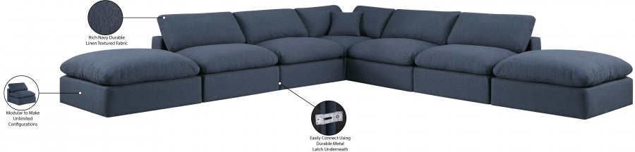 Meridian Furniture - Comfy 157" Linen Textured Fabric Upholstered 7 Piece Modular Sectional - 187Navy-Sec7C - GreatFurnitureDeal