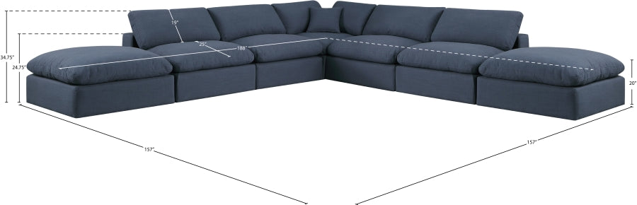 Meridian Furniture - Comfy 157" Linen Textured Fabric Upholstered 7 Piece Modular Sectional - 187Navy-Sec7C - GreatFurnitureDeal