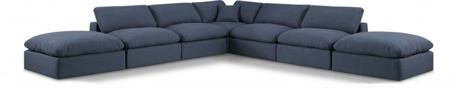 Meridian Furniture - Comfy 157" Linen Textured Fabric Upholstered 7 Piece Modular Sectional - 187Navy-Sec7C - GreatFurnitureDeal