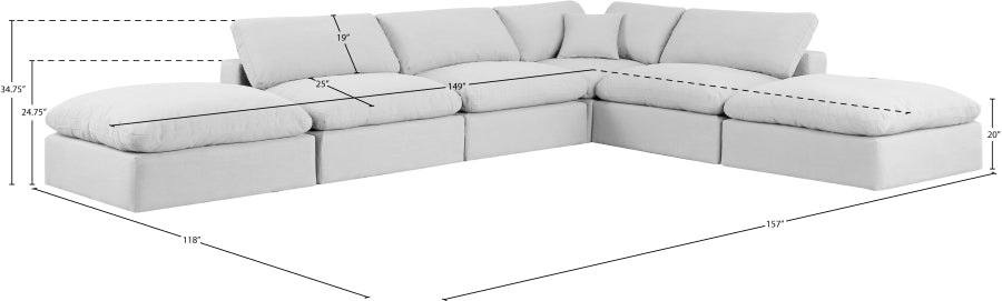 Meridian Furniture - Comfy 157" Linen Textured Fabric Upholstered 6 Piece Modular Sectional - 187White-Sec6E - GreatFurnitureDeal