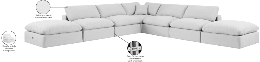 Meridian Furniture - Comfy 157" Linen Textured Fabric Upholstered 7 Piece Modular Sectional - 187White-Sec7C - GreatFurnitureDeal