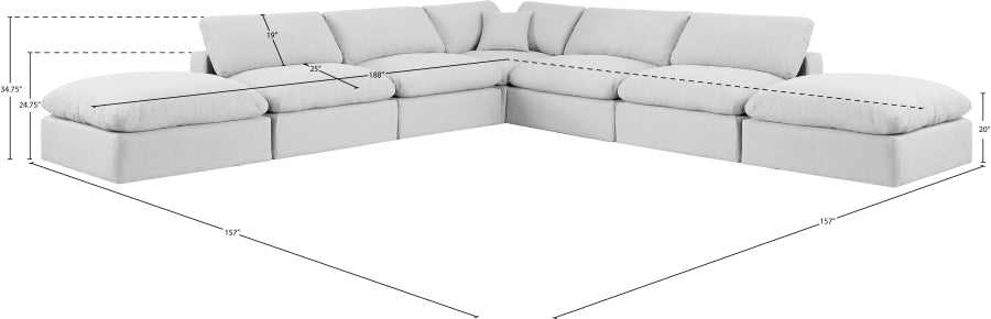Meridian Furniture - Comfy 157" Linen Textured Fabric Upholstered 7 Piece Modular Sectional - 187White-Sec7C - GreatFurnitureDeal