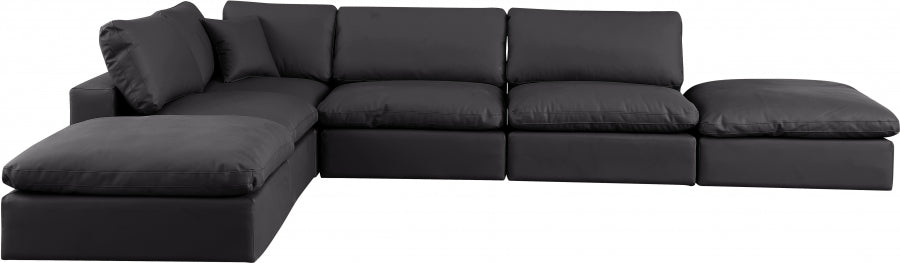 Meridian Furniture - Comfy 157" Vegan Leather Upholstered 6 Piece Modular Sectional - 188Black-Sec6E - GreatFurnitureDeal