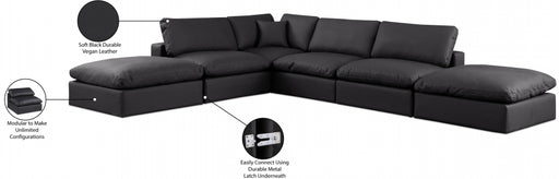 Meridian Furniture - Comfy 157" Vegan Leather Upholstered 6 Piece Modular Sectional - 188Black-Sec6E - GreatFurnitureDeal