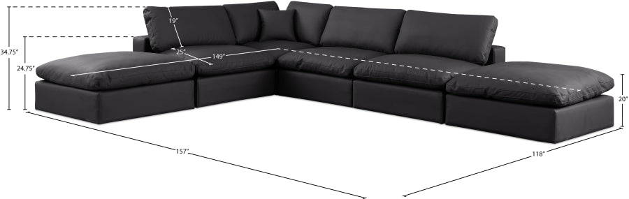 Meridian Furniture - Comfy 157" Vegan Leather Upholstered 6 Piece Modular Sectional - 188Black-Sec6E - GreatFurnitureDeal