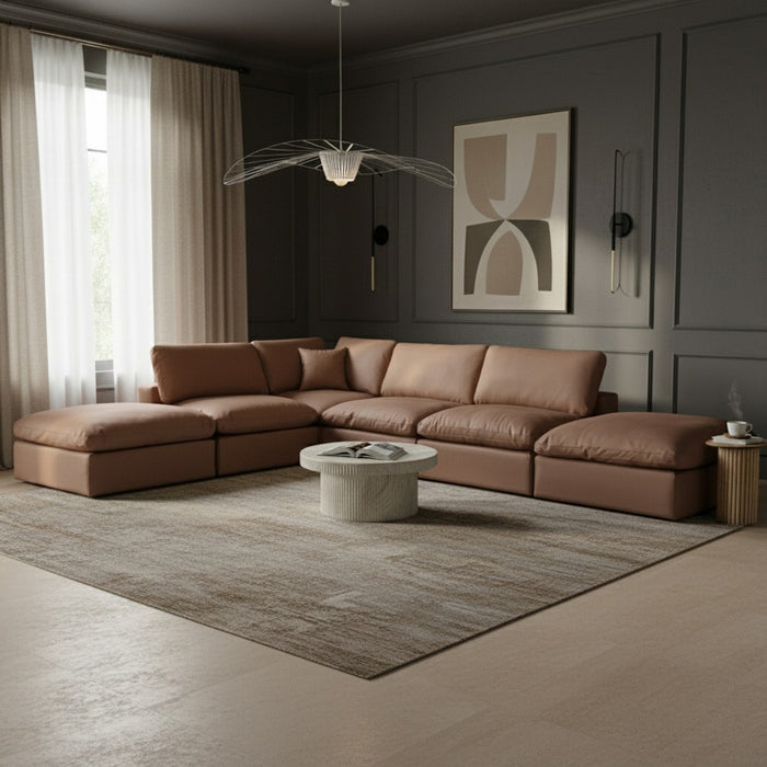Meridian Furniture - Comfy 157" Vegan Leather Upholstered 6 Piece Modular Sectional - 188Brown-Sec6E - GreatFurnitureDeal