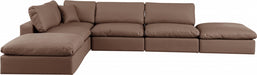 Meridian Furniture - Comfy 157" Vegan Leather Upholstered 6 Piece Modular Sectional - 188Brown-Sec6E - GreatFurnitureDeal