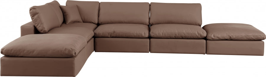 Meridian Furniture - Comfy 157" Vegan Leather Upholstered 6 Piece Modular Sectional - 188Brown-Sec6E - GreatFurnitureDeal