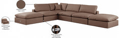 Meridian Furniture - Comfy 157" Vegan Leather Upholstered 6 Piece Modular Sectional - 188Brown-Sec6E - GreatFurnitureDeal