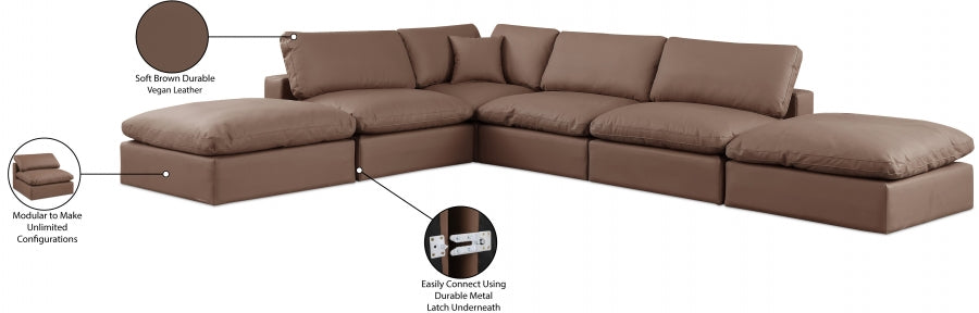 Meridian Furniture - Comfy 157" Vegan Leather Upholstered 6 Piece Modular Sectional - 188Brown-Sec6E - GreatFurnitureDeal