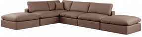 Meridian Furniture - Comfy 157" Vegan Leather Upholstered 6 Piece Modular Sectional - 188Brown-Sec6E - GreatFurnitureDeal
