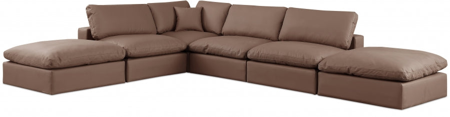 Meridian Furniture - Comfy 157" Vegan Leather Upholstered 6 Piece Modular Sectional - 188Brown-Sec6E - GreatFurnitureDeal