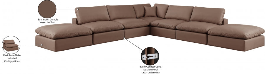 Meridian Furniture - Comfy 157" Vegan Leather Upholstered 7 Piece Modular Sectional - 188Brown-Sec7C - GreatFurnitureDeal