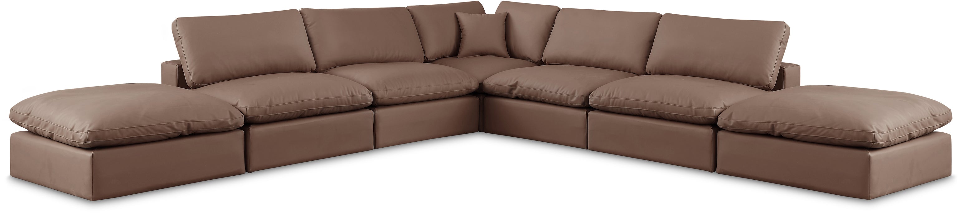Meridian Furniture - Comfy 157" Vegan Leather Upholstered 7 Piece Modular Sectional - 188Brown-Sec7C - GreatFurnitureDeal