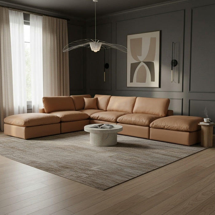 Meridian Furniture - Comfy 157" Vegan Leather Upholstered 6 Piece Modular Sectional - 188Cognac-Sec6E - GreatFurnitureDeal