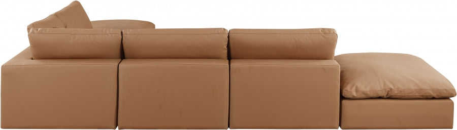 Meridian Furniture - Comfy 157" Vegan Leather Upholstered 6 Piece Modular Sectional - 188Cognac-Sec6E - GreatFurnitureDeal