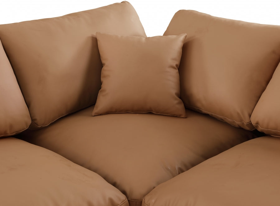 Meridian Furniture - Comfy 157" Vegan Leather Upholstered 6 Piece Modular Sectional - 188Cognac-Sec6E - GreatFurnitureDeal