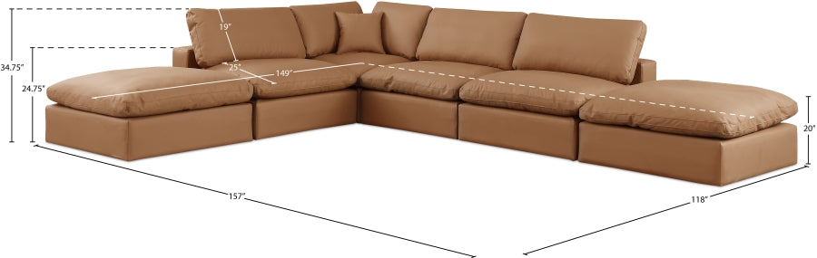 Meridian Furniture - Comfy 157" Vegan Leather Upholstered 6 Piece Modular Sectional - 188Cognac-Sec6E - GreatFurnitureDeal