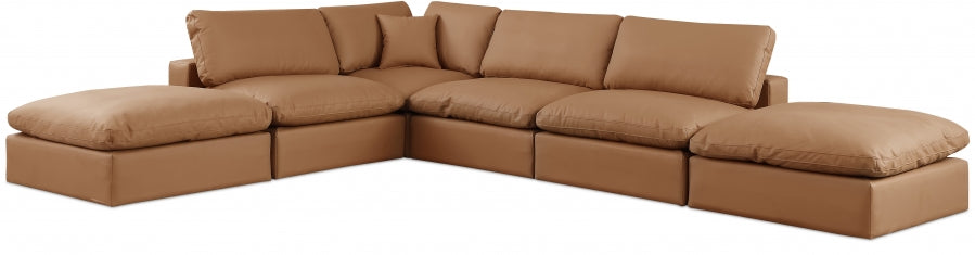 Meridian Furniture - Comfy 157" Vegan Leather Upholstered 6 Piece Modular Sectional - 188Cognac-Sec6E - GreatFurnitureDeal