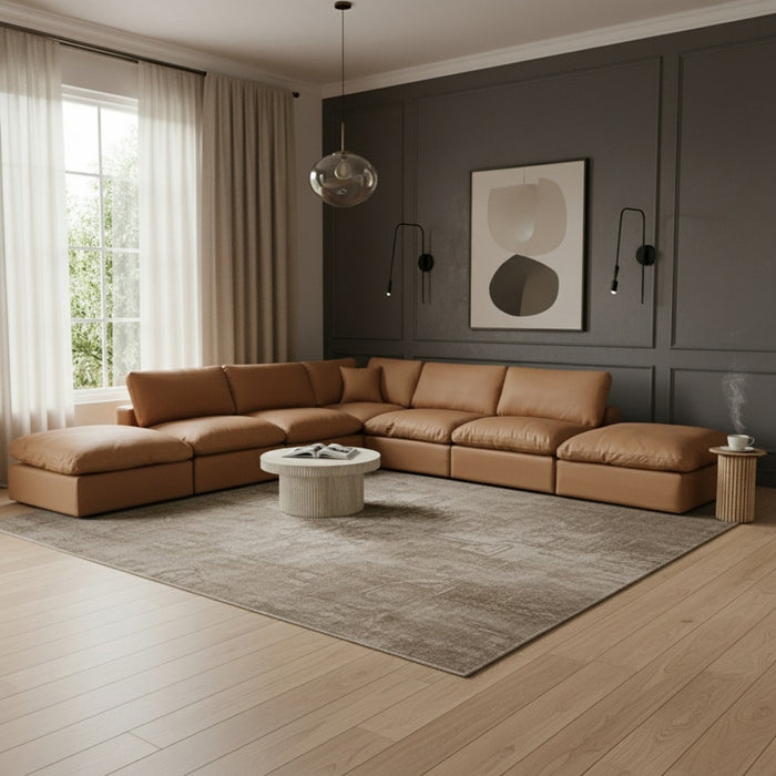 Meridian Furniture - Comfy 157" Vegan Leather Upholstered 7 Piece Modular Sectional - 188Cognac-Sec7C - GreatFurnitureDeal