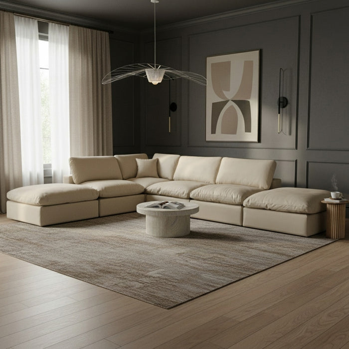 Meridian Furniture - Comfy 157" Vegan Leather Upholstered 6 Piece Modular Sectional - 188Cream-Sec6E - GreatFurnitureDeal