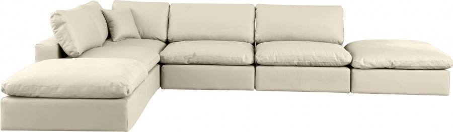 Meridian Furniture - Comfy 157" Vegan Leather Upholstered 6 Piece Modular Sectional - 188Cream-Sec6E - GreatFurnitureDeal