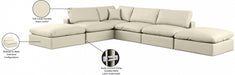Meridian Furniture - Comfy 157" Vegan Leather Upholstered 6 Piece Modular Sectional - 188Cream-Sec6E - GreatFurnitureDeal