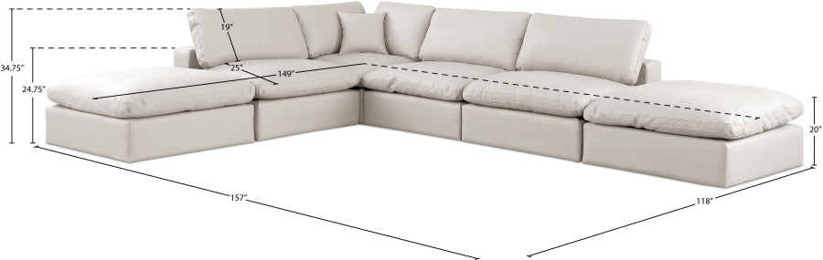 Meridian Furniture - Comfy 157" Vegan Leather Upholstered 6 Piece Modular Sectional - 188Cream-Sec6E - GreatFurnitureDeal