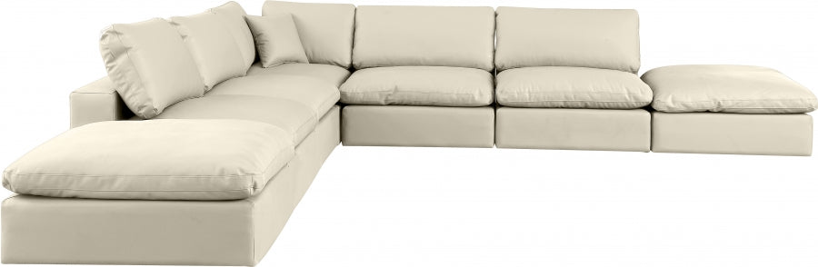 Meridian Furniture - Comfy 157" Vegan Leather Upholstered 7 Piece Modular Sectional - 188Cream-Sec7C - GreatFurnitureDeal