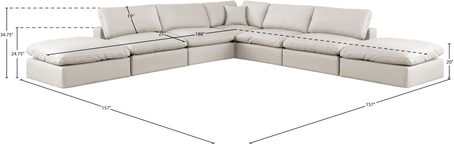 Meridian Furniture - Comfy 157" Vegan Leather Upholstered 7 Piece Modular Sectional - 188Cream-Sec7C - GreatFurnitureDeal