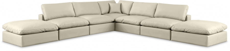 Meridian Furniture - Comfy 157" Vegan Leather Upholstered 7 Piece Modular Sectional - 188Cream-Sec7C - GreatFurnitureDeal