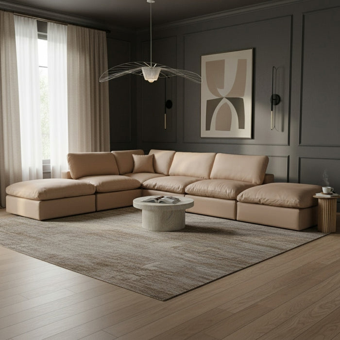 Meridian Furniture - Comfy 157" Vegan Leather Upholstered 6 Piece Modular Sectional - 188Tan-Sec6E - GreatFurnitureDeal
