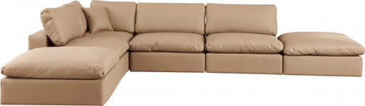 Meridian Furniture - Comfy 157" Vegan Leather Upholstered 6 Piece Modular Sectional - 188Tan-Sec6E - GreatFurnitureDeal