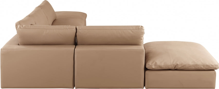 Meridian Furniture - Comfy 157" Vegan Leather Upholstered 6 Piece Modular Sectional - 188Tan-Sec6E - GreatFurnitureDeal