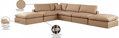 Meridian Furniture - Comfy 157" Vegan Leather Upholstered 6 Piece Modular Sectional - 188Tan-Sec6E - GreatFurnitureDeal