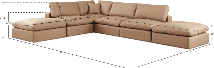 Meridian Furniture - Comfy 157" Vegan Leather Upholstered 6 Piece Modular Sectional - 188Tan-Sec6E - GreatFurnitureDeal