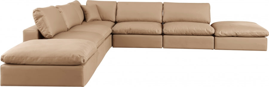Meridian Furniture - Comfy 157" Vegan Leather Upholstered 7 Piece Modular Sectional - 188Tan-Sec7C - GreatFurnitureDeal