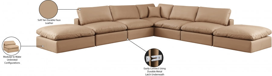 Meridian Furniture - Comfy 157" Vegan Leather Upholstered 7 Piece Modular Sectional - 188Tan-Sec7C - GreatFurnitureDeal