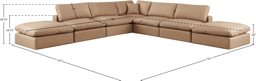 Meridian Furniture - Comfy 157" Vegan Leather Upholstered 7 Piece Modular Sectional - 188Tan-Sec7C - GreatFurnitureDeal