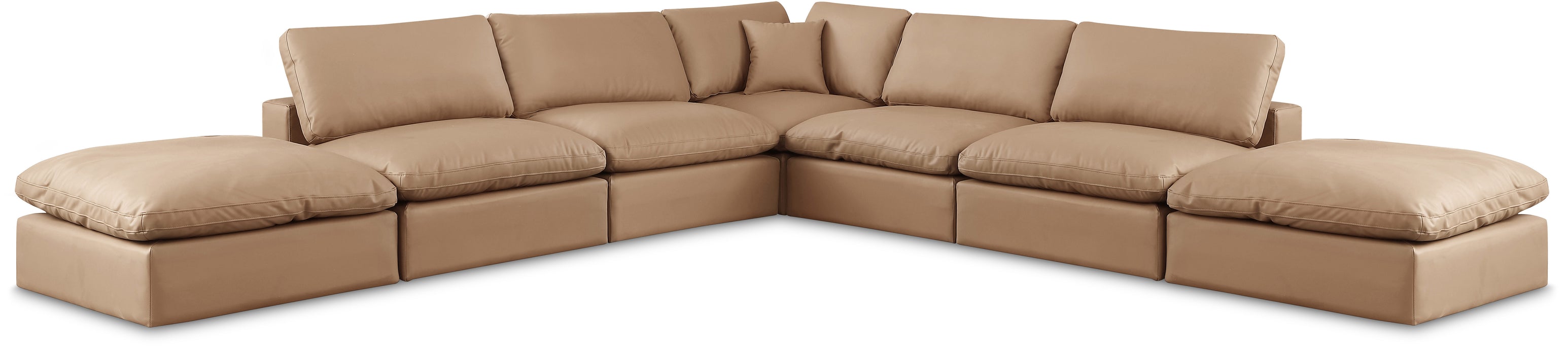 Meridian Furniture - Comfy 157" Vegan Leather Upholstered 7 Piece Modular Sectional - 188Tan-Sec7C - GreatFurnitureDeal